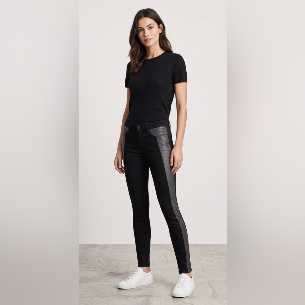 Rag & Bone Lambskin Leather Side Panel Black Denim Low Rise Skinny Jeans